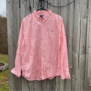Vineyard Vines Men's Pink Gingham Shirt L